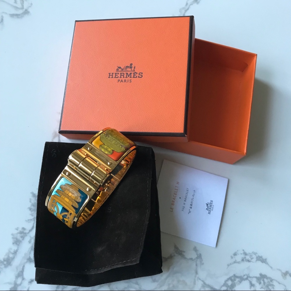 Hermes large multicolored enamel hinged bracelet